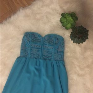 Strapless Tribal Embroidered Mini Dress